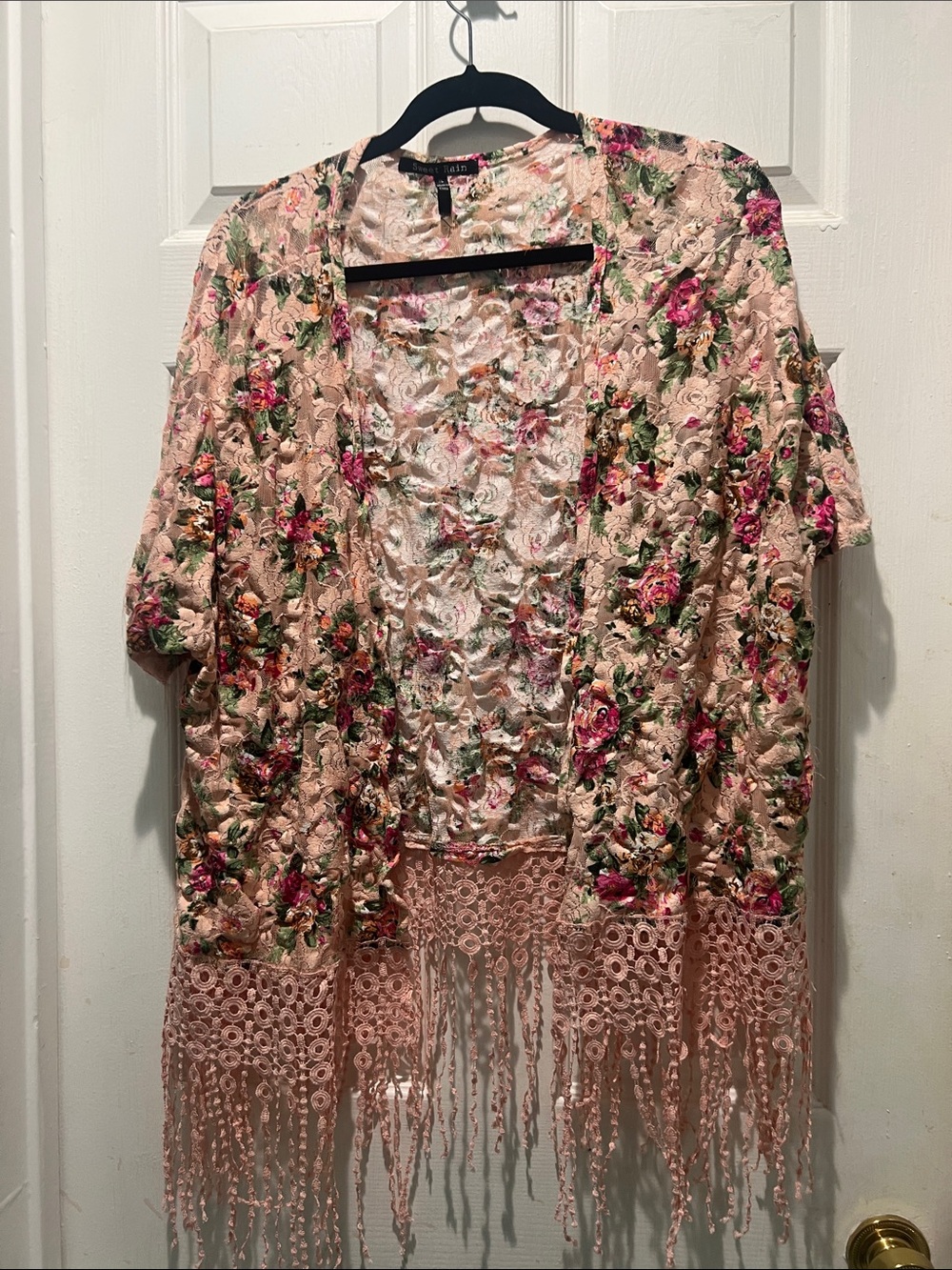 Sweet Rain Floral Lace Kimono/Duster - Pink & Green